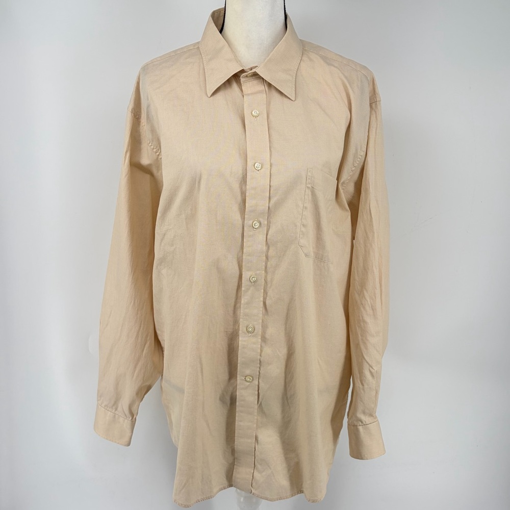 Vintage Lands' End Oxford Yellow Checkered 17 1/2-34 Button-up Cotton Classic VT